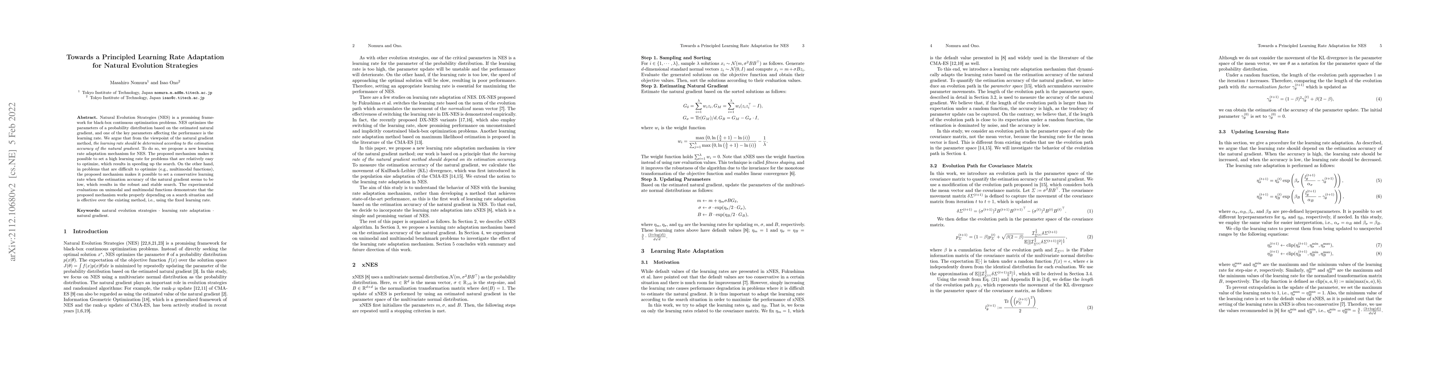 Thumbnail for Towards a Principled Learning Rate Adaptation for Natural Evolution
  Strategies
