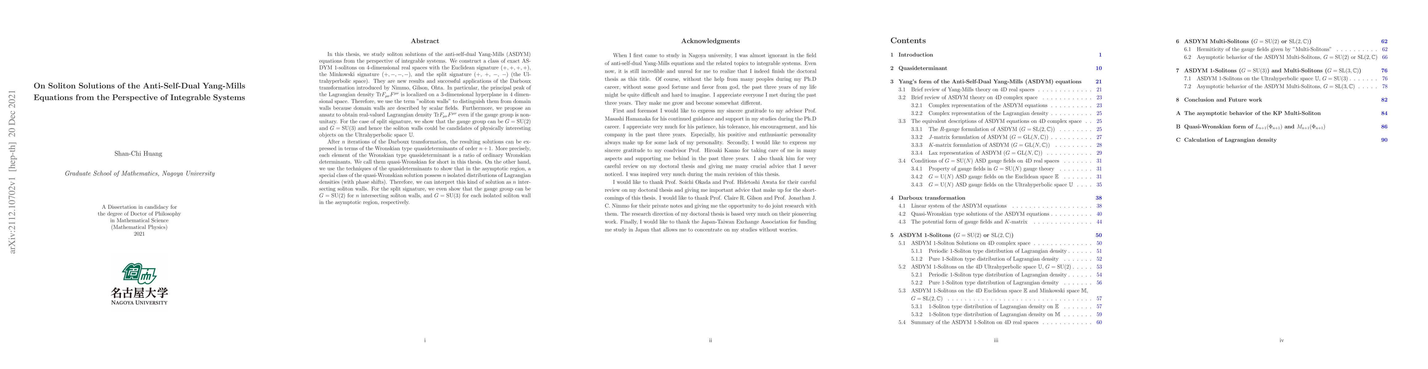 Thumbnail for On Soliton Solutions of the Anti-Self-Dual Yang-Mills Equations from the
  Perspective of Integrable Systems