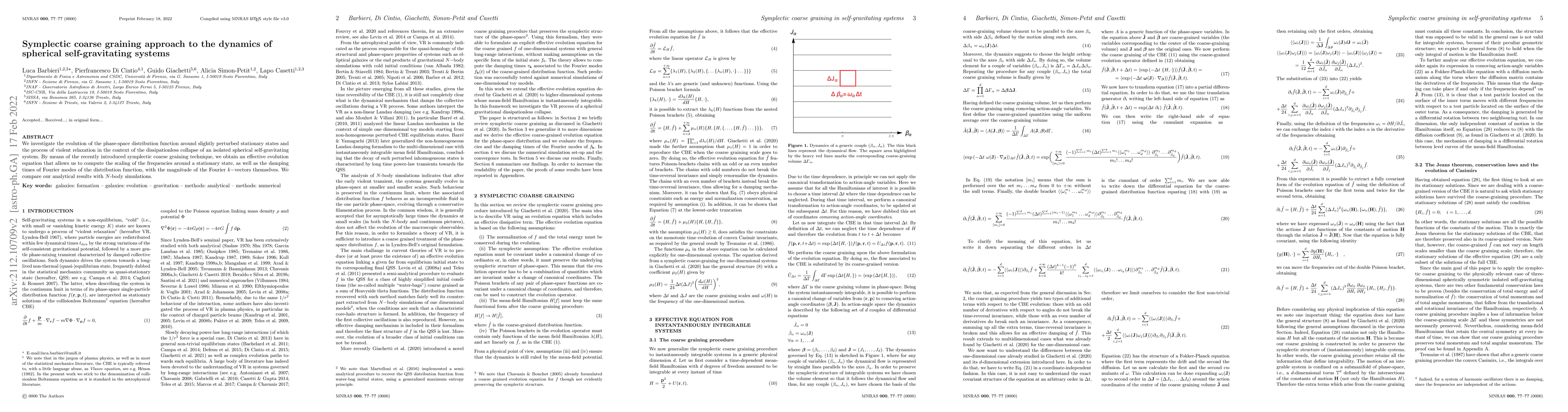 Thumbnail for Symplectic coarse graining approach to the dynamics of spherical
  self-gravitating systems