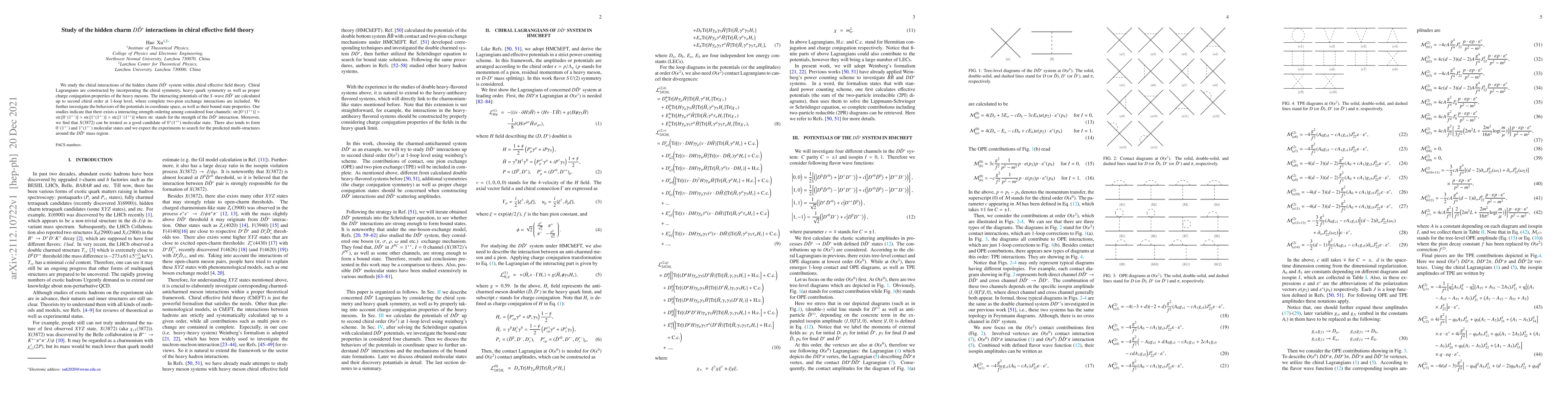Thumbnail for Study of the hidden charm $D\bar{D}^*$ interactions in chiral effective
  field theory