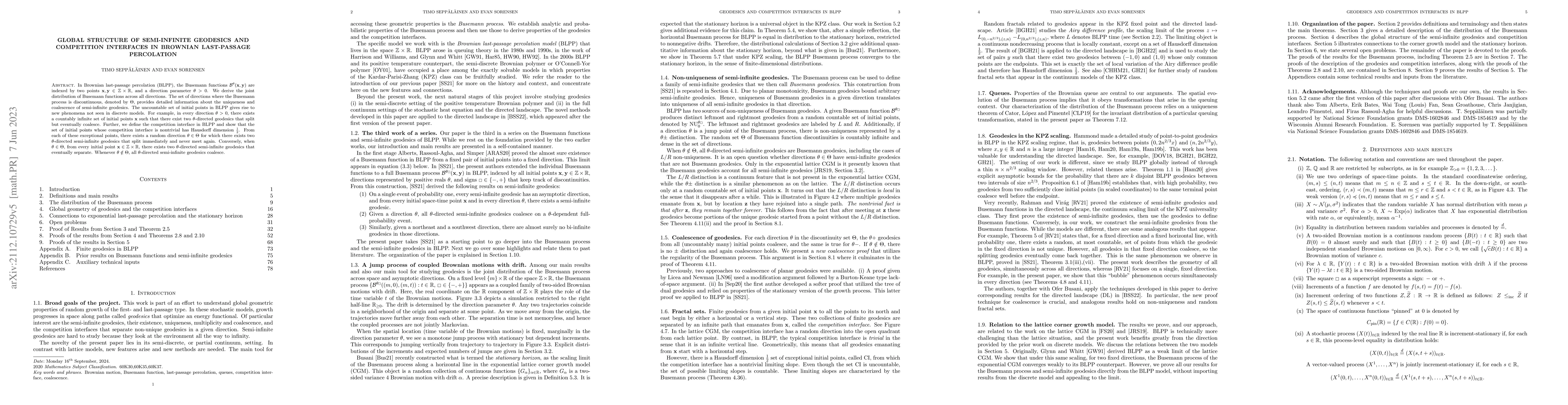 Thumbnail for Global structure of semi-infinite geodesics and competition interfaces
  in Brownian last-passage percolation