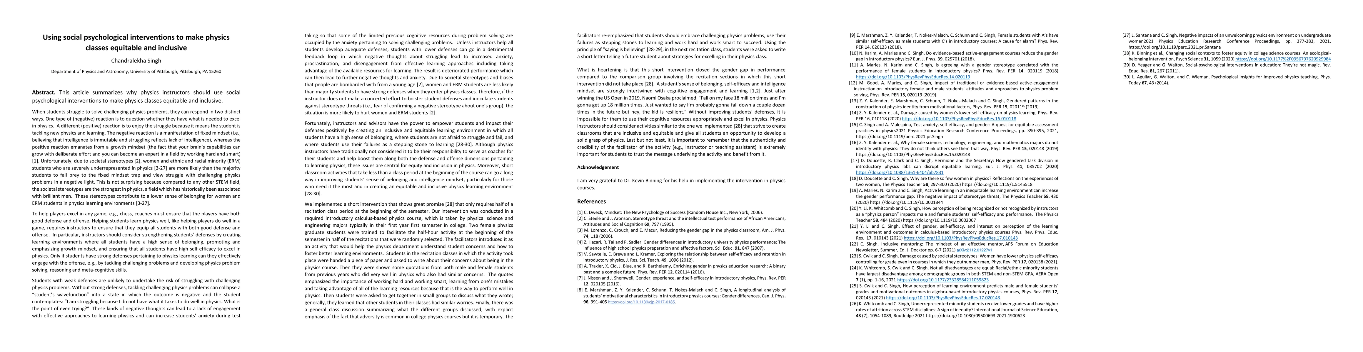 Thumbnail for Using social psychological interventions to make physics classes
  equitable and inclusive