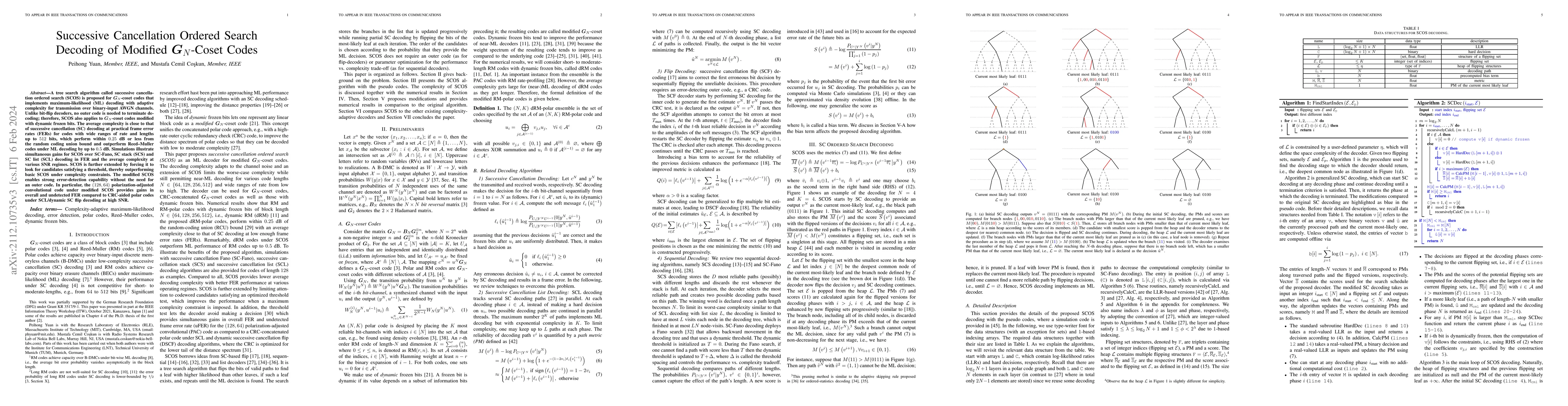 Thumbnail for Successive Cancellation Ordered Search Decoding of Modified
  $\boldsymbol{G}_N$-Coset Codes