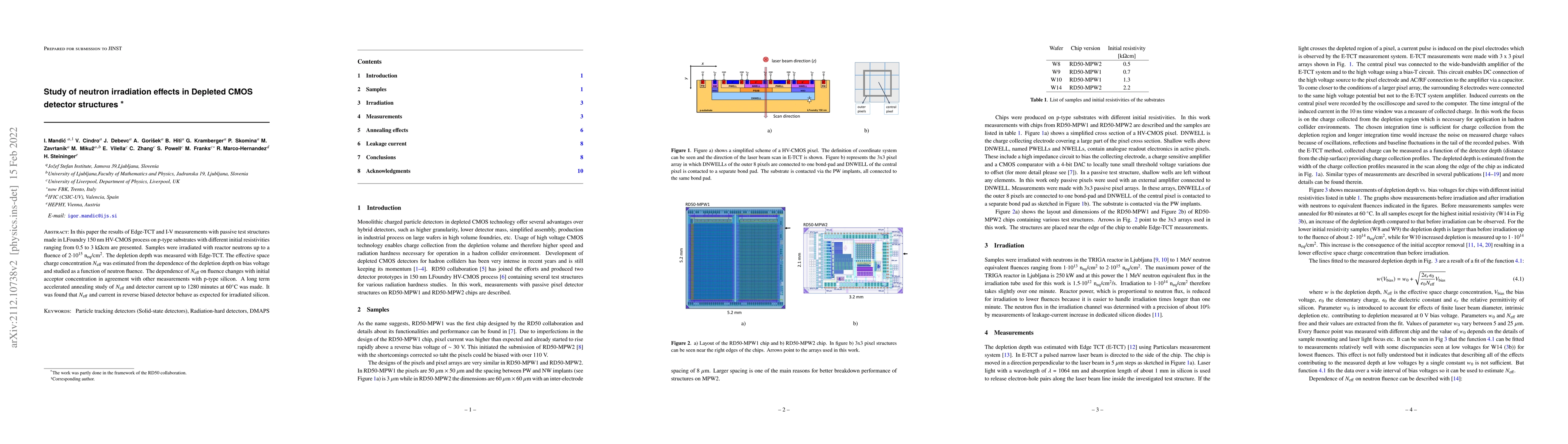 Thumbnail for Study of neutron irradiation effects in Depleted CMOS detector
  structures