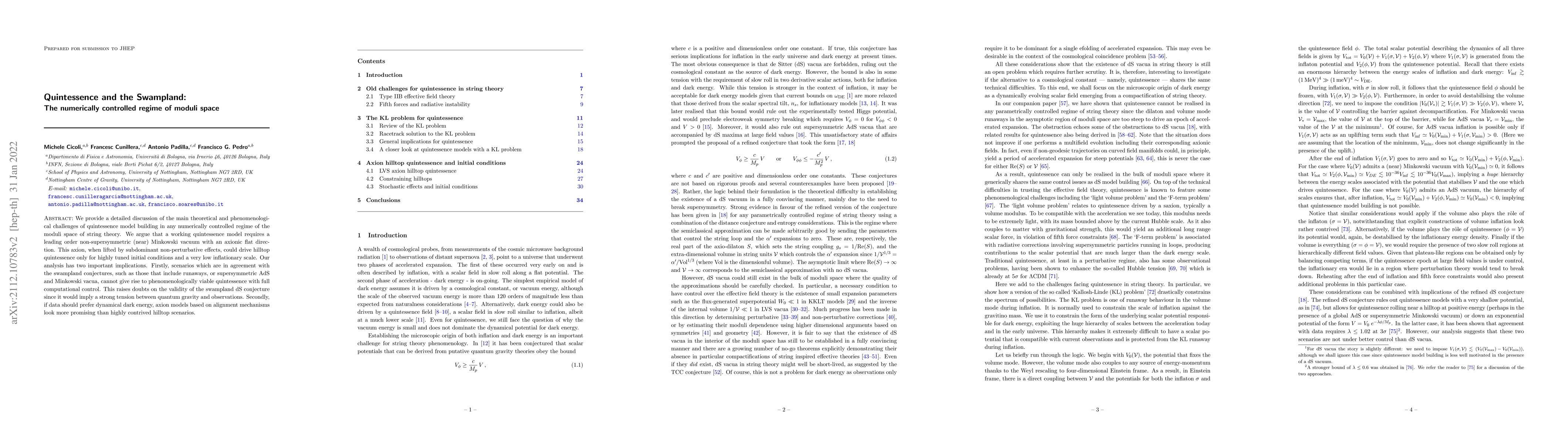 Thumbnail for Quintessence and the Swampland: The numerically controlled regime of
  moduli space