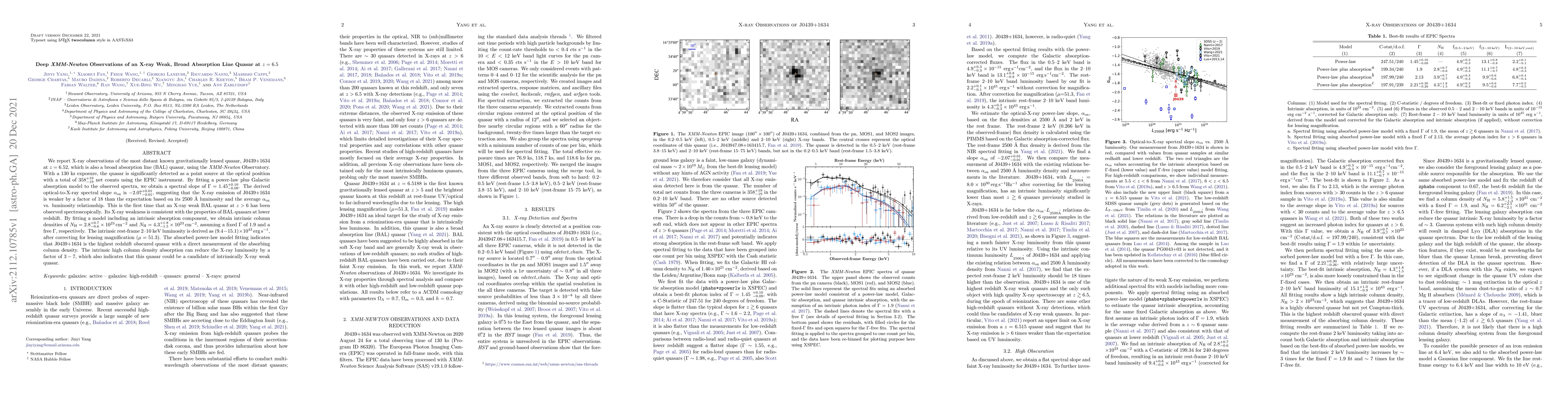 Thumbnail for Deep XMM-Newton Observations of an X-ray Weak, Broad Absorption Line
  Quasar at $z=6.5$