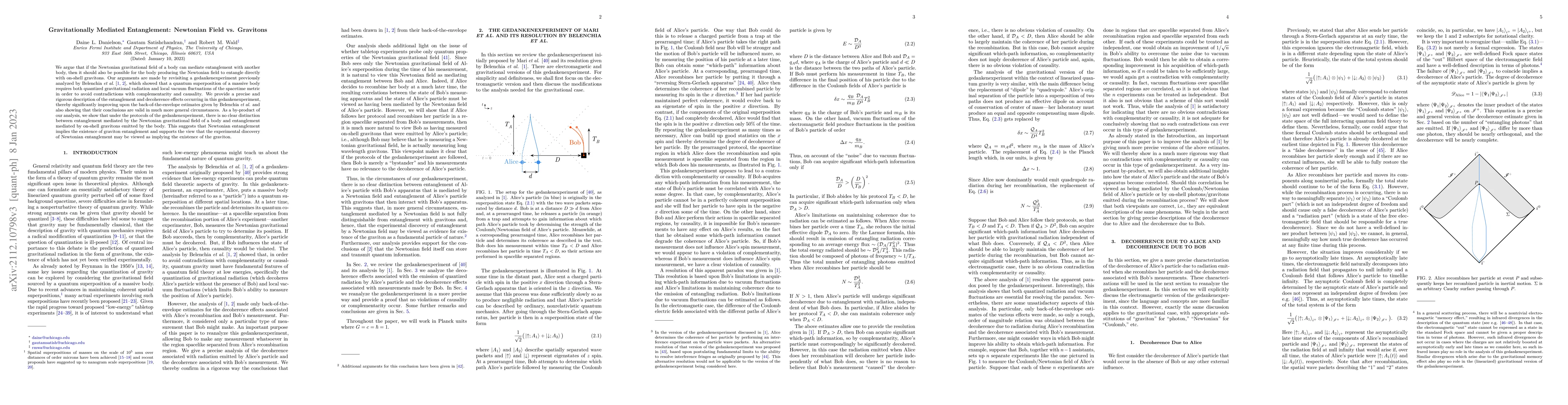 Thumbnail for Gravitationally Mediated Entanglement: Newtonian Field vs. Gravitons