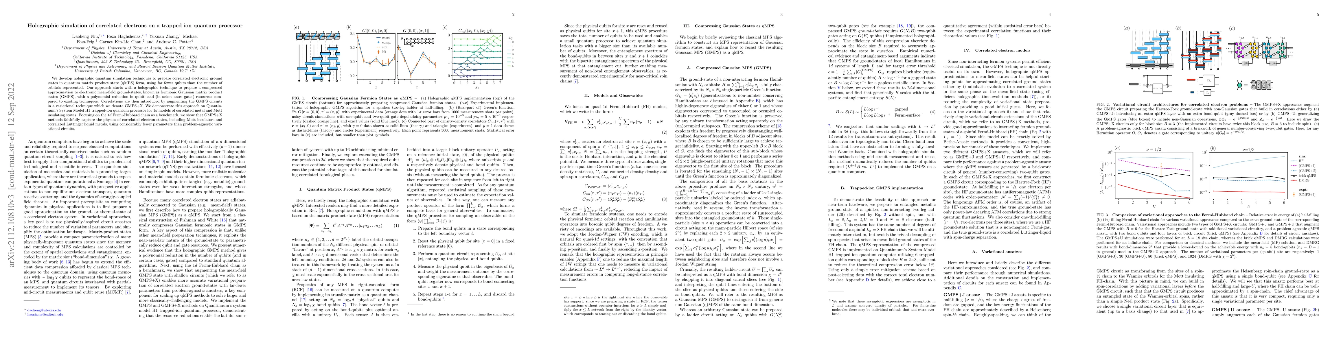 Thumbnail for Holographic simulation of correlated electrons on a trapped ion quantum
  processor