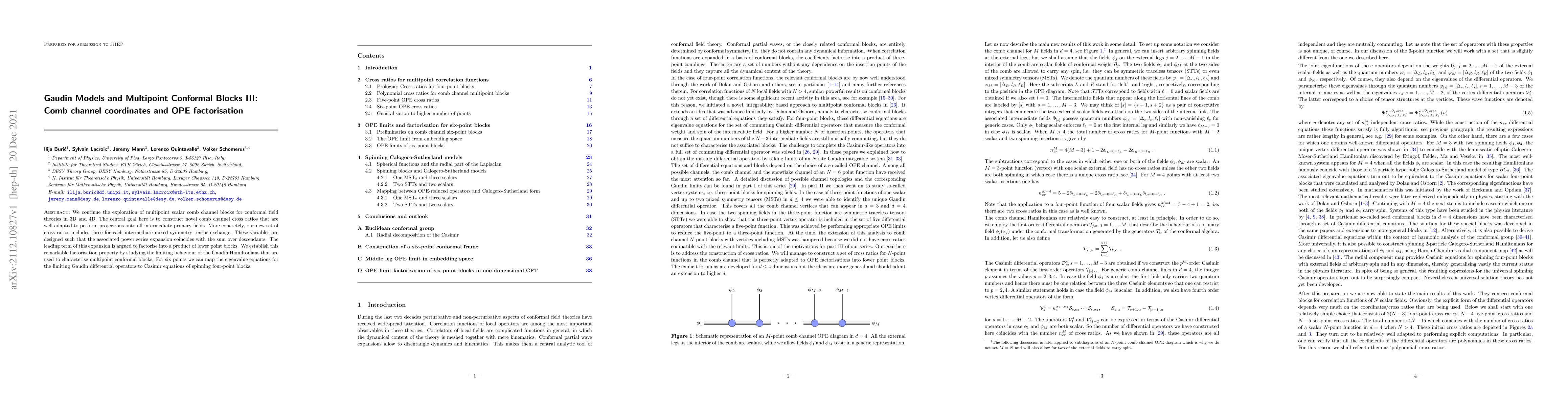 Thumbnail for Gaudin Models and Multipoint Conformal Blocks III: Comb channel
  coordinates and OPE factorisation