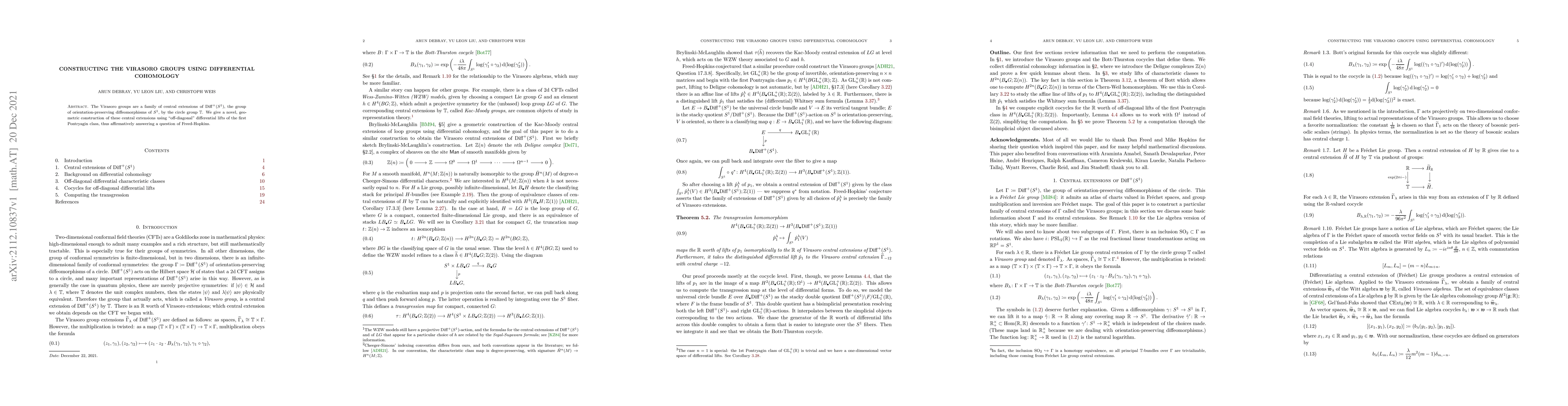 Thumbnail for Constructing the Virasoro groups using differential cohomology