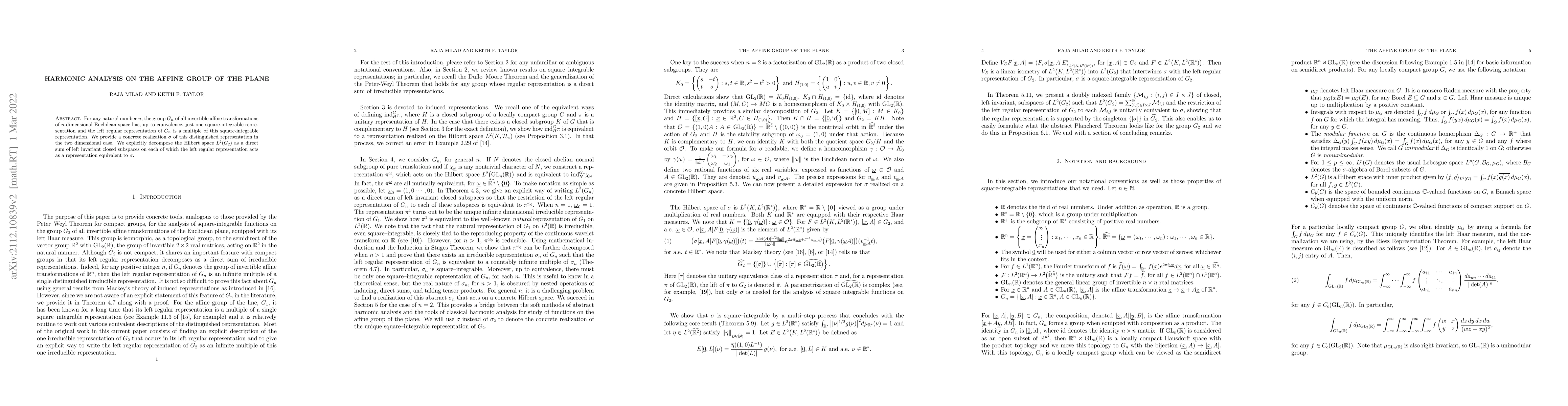 Thumbnail for Harmonic Analysis on the Affine Group of the Plane