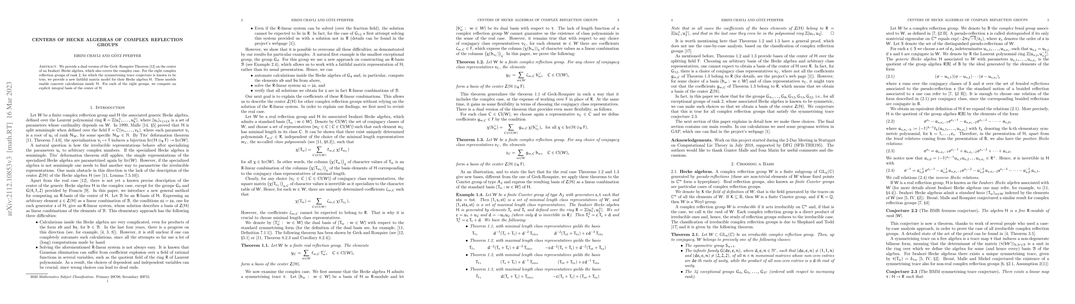 Thumbnail for Centers of Hecke Algebras of Complex Reflection Groups