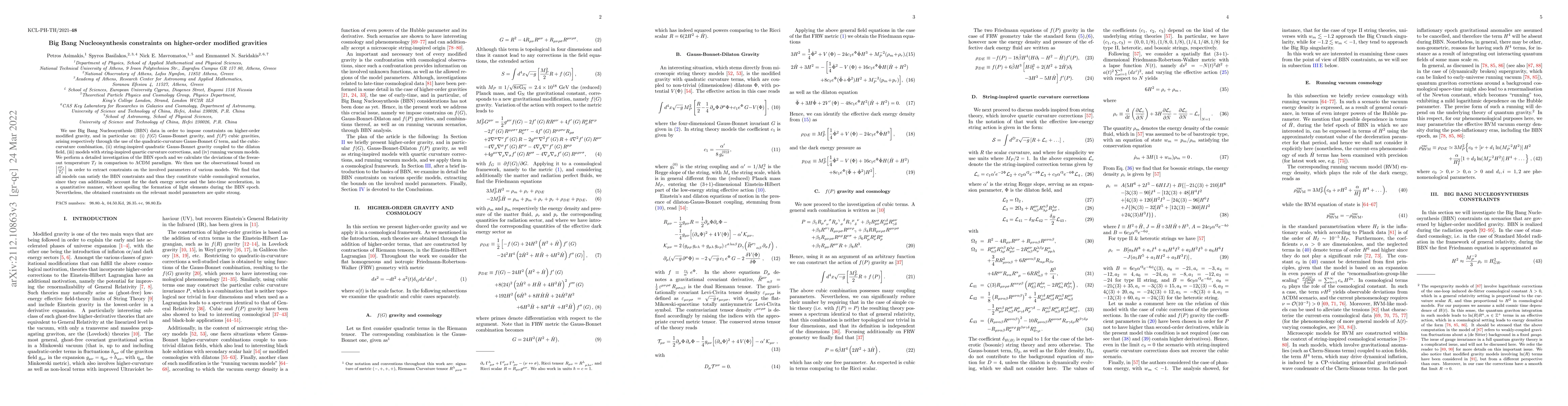 Thumbnail for Big Bang Nucleosynthesis constraints on higher-order modified gravities