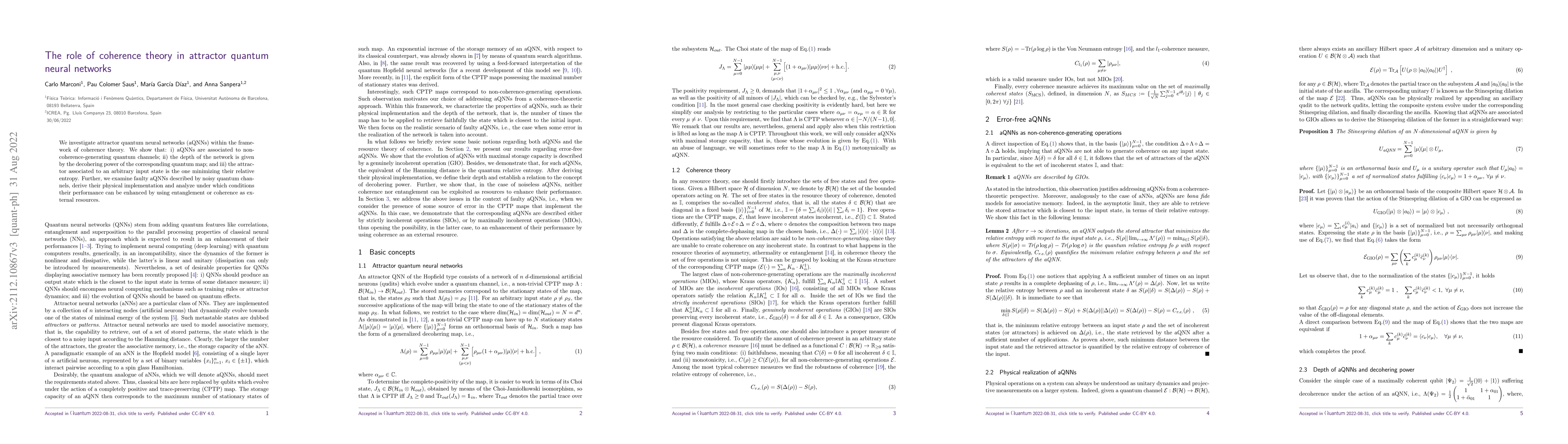 Thumbnail for The role of coherence theory in attractor quantum neural networks