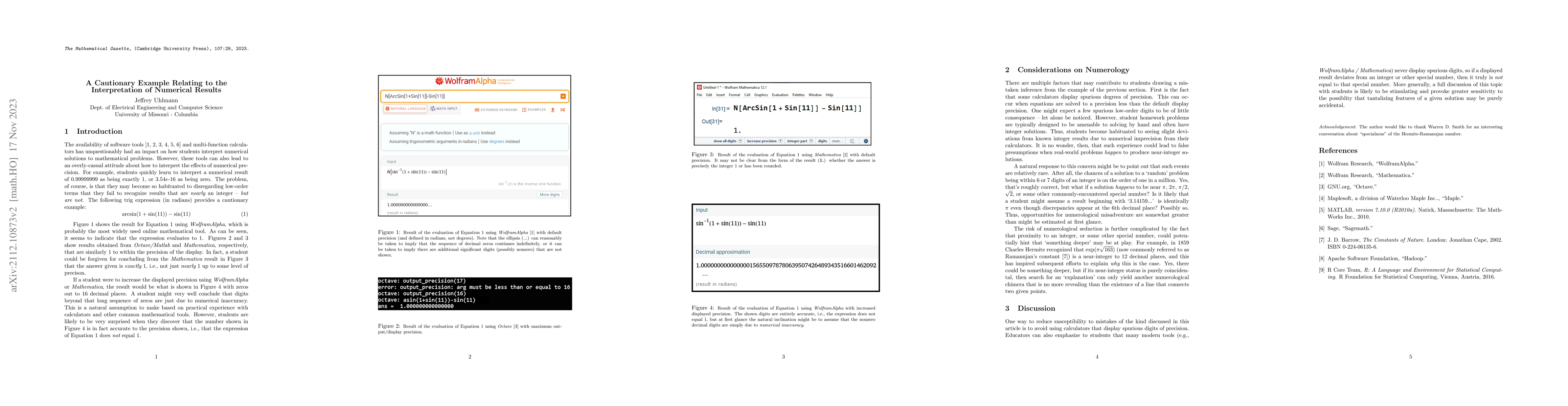 Thumbnail for A Cautionary Example Relating to the Interpretation of Numerical Results
