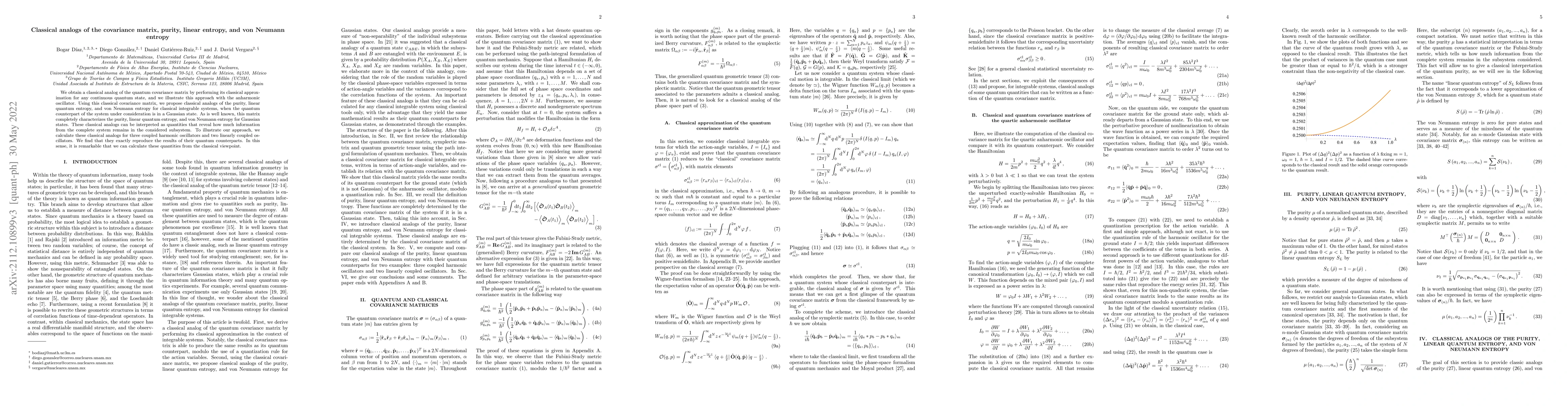 Thumbnail for Classical analogs of the covariance matrix, purity, linear entropy, and
  von Neumann entropy