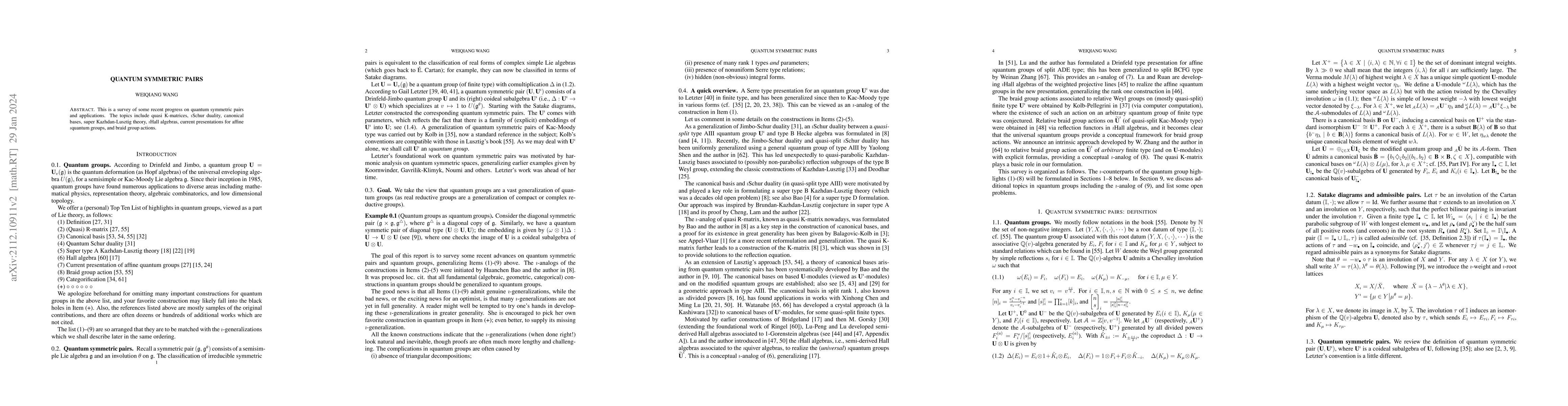 Thumbnail for Quantum symmetric pairs