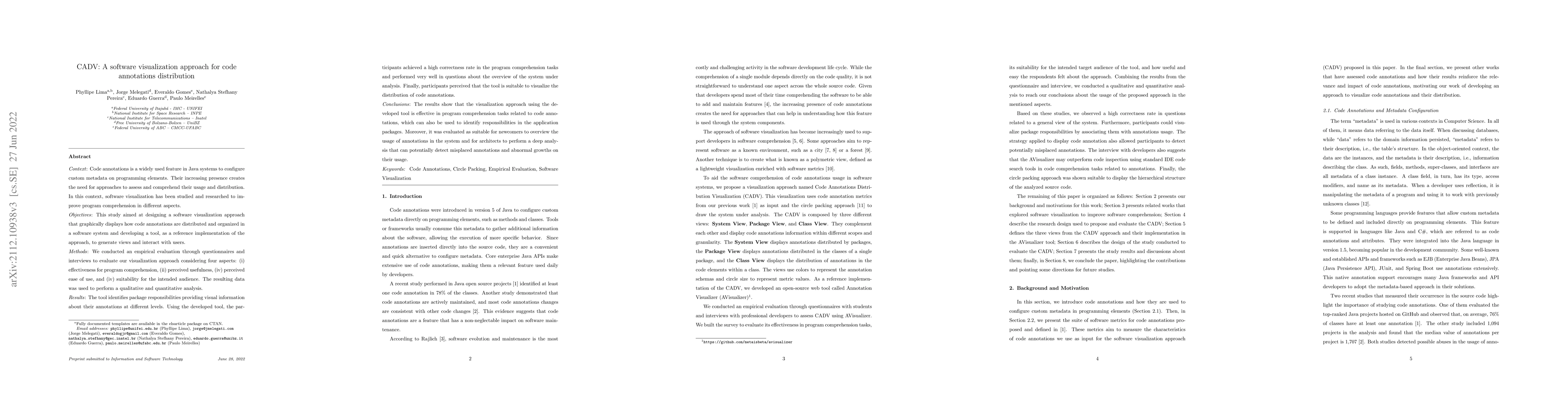Thumbnail for CADV: A software visualization approach for code annotations
  distribution