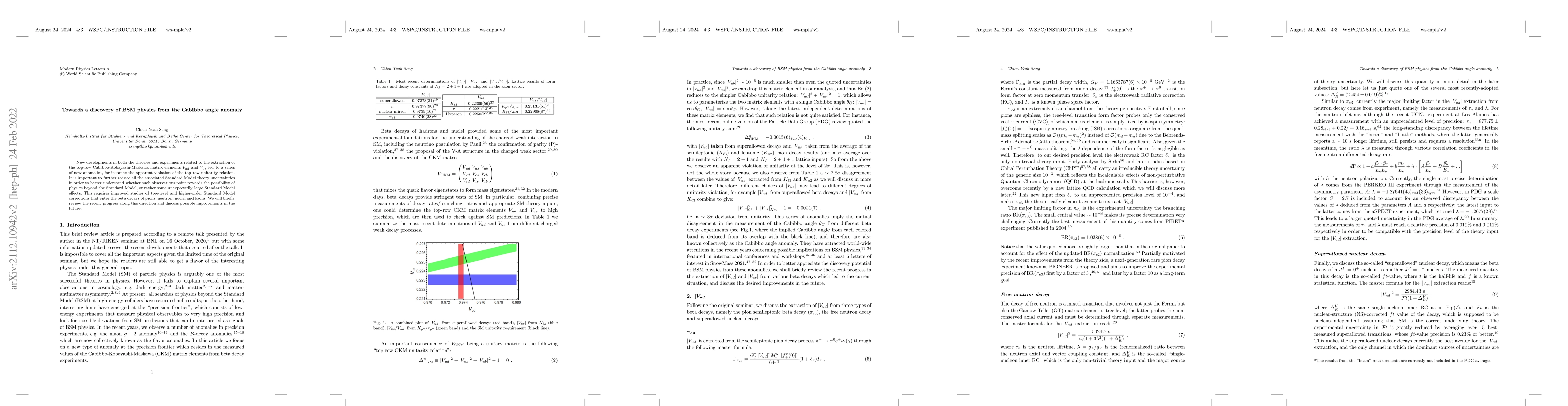 Thumbnail for Towards a discovery of BSM physics from the Cabibbo angle anomaly