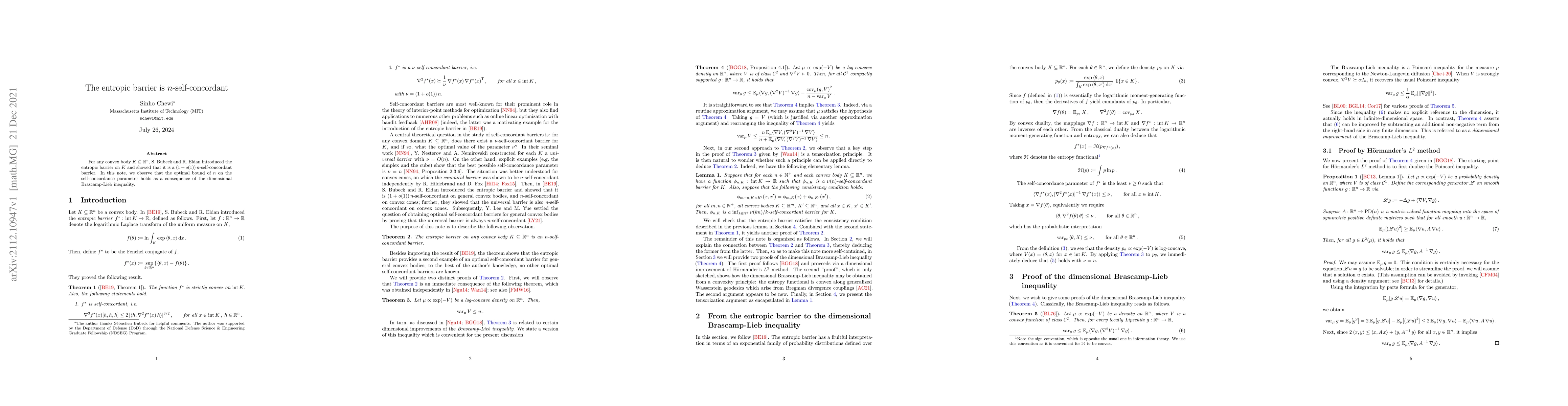 Thumbnail for The entropic barrier is $n$-self-concordant