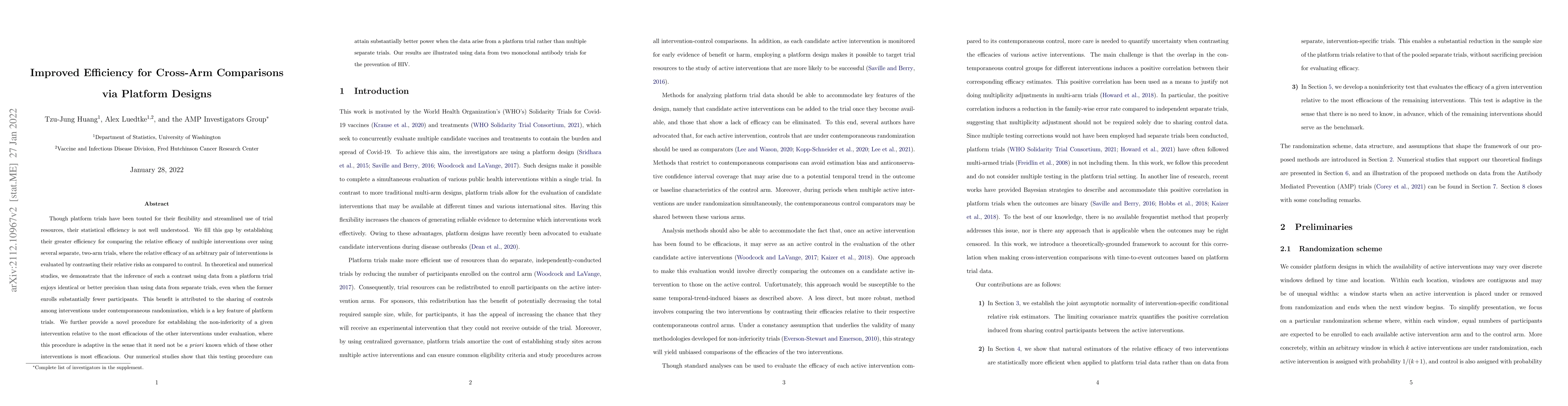 Thumbnail for Improved Efficiency for Cross-Arm Comparisons via Platform Designs