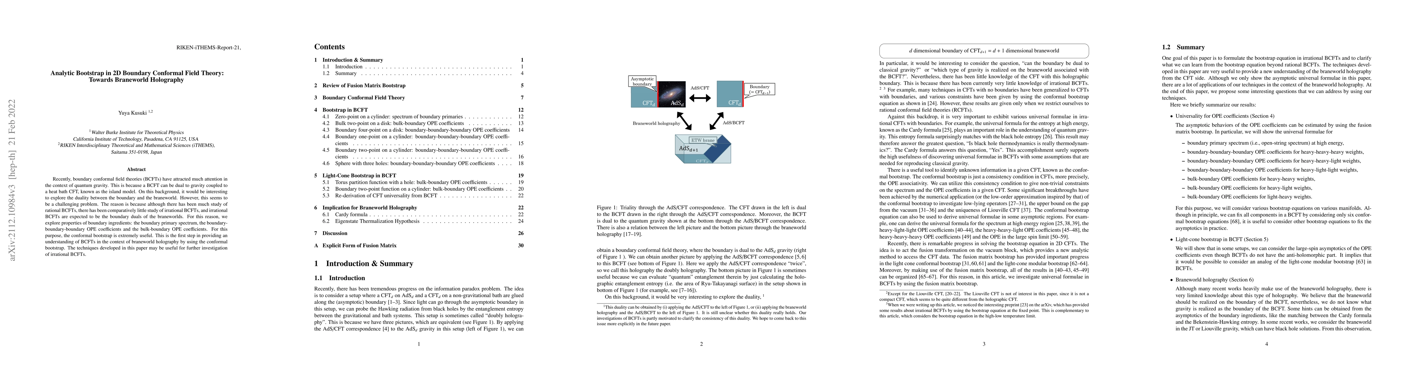 Thumbnail for Analytic Bootstrap in 2D Boundary Conformal Field Theory: Towards
  Braneworld Holography