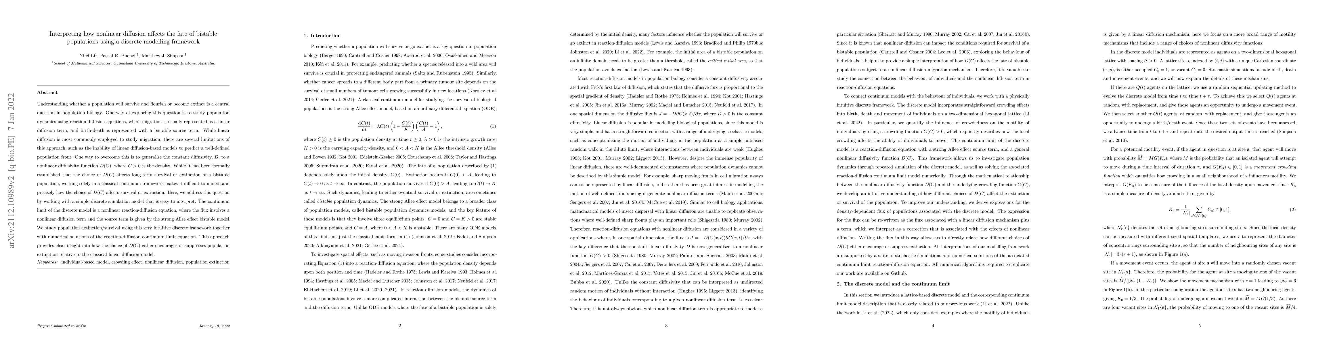 Thumbnail for Interpreting how nonlinear diffusion affects the fate of bistable
  populations using a discrete modelling framework