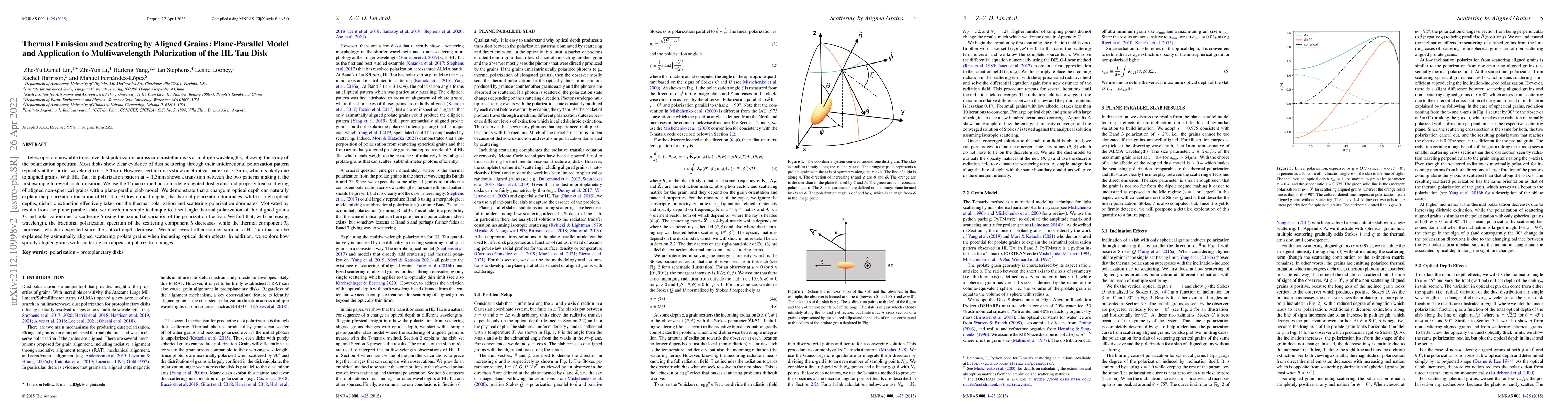 Thumbnail for Thermal Emission and Scattering by Aligned Grains: Plane-Parallel Model
  and Application to Multiwavelength Polarization of the HL Tau Disk
