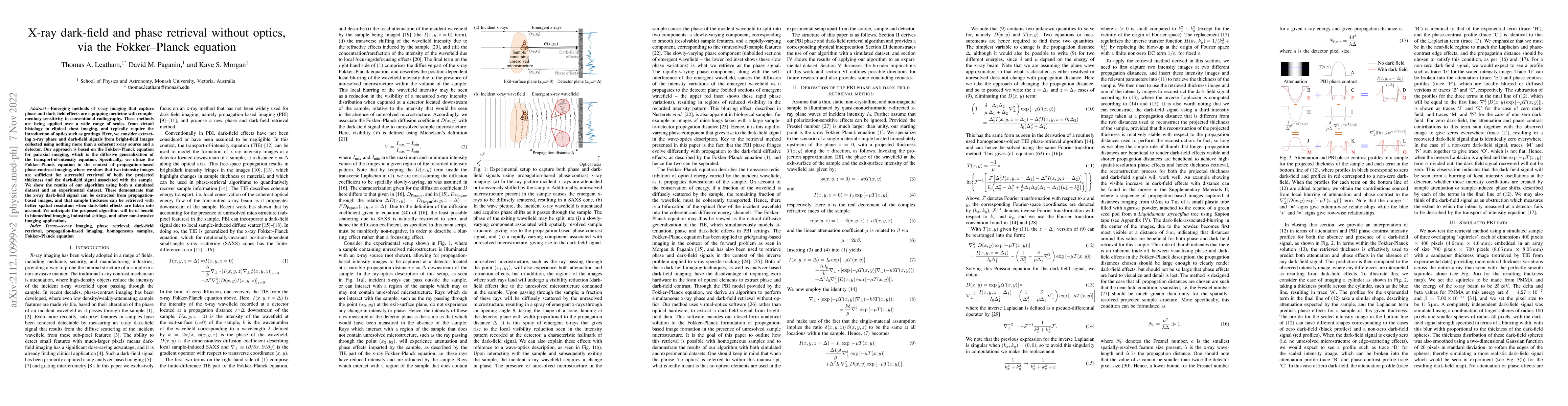 Thumbnail for X-ray dark-field and phase retrieval without optics, via the
  Fokker-Planck equation