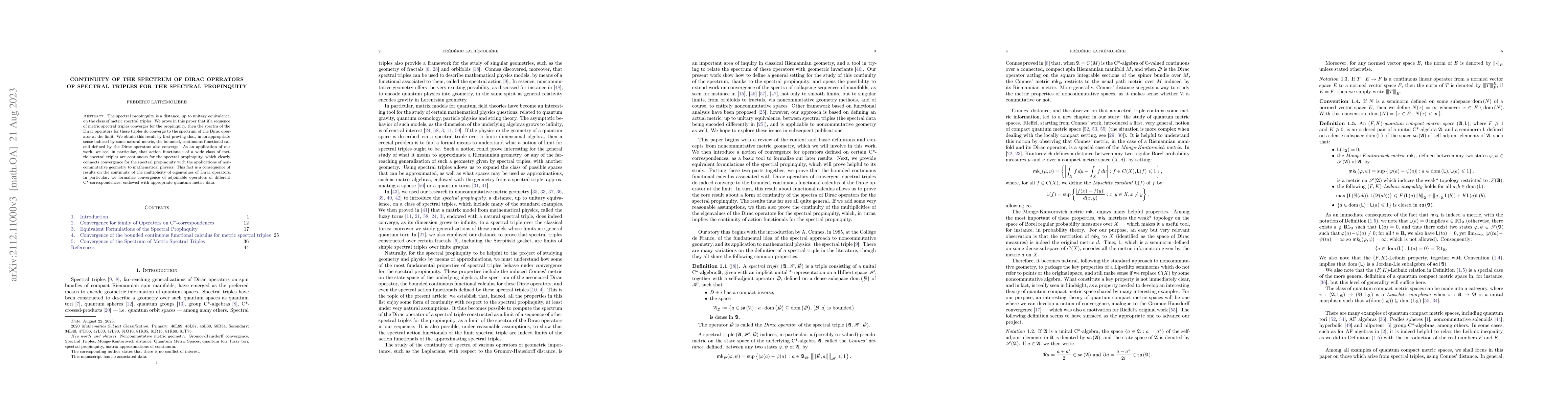 Thumbnail for Continuity of the Spectrum of Dirac Operators of Spectral Triples for
  the Spectral Propinquity