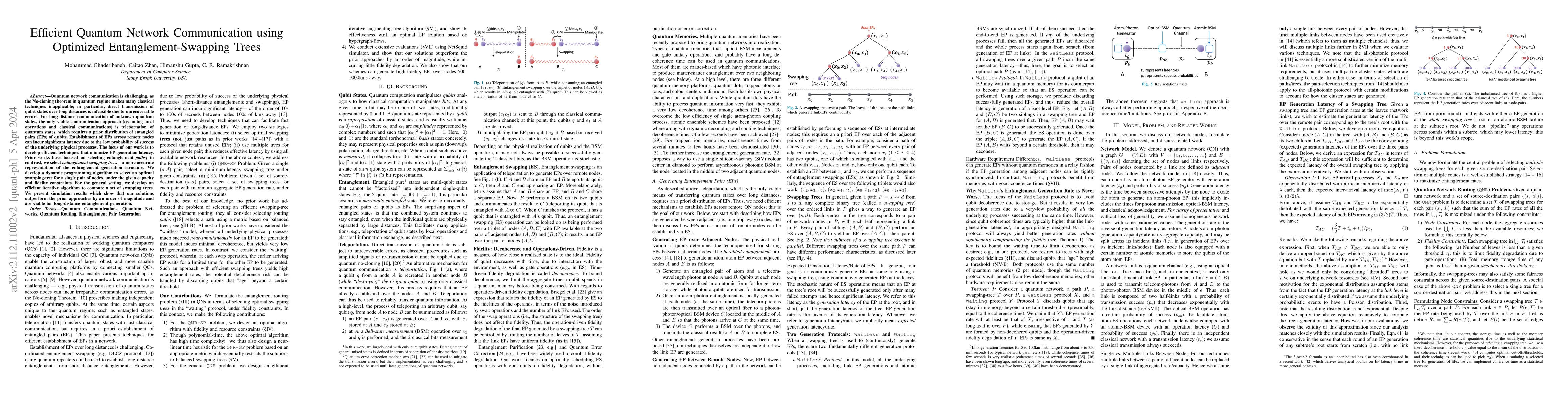 Thumbnail for Efficient Quantum Network Communication using Optimized
  Entanglement-Swapping Trees