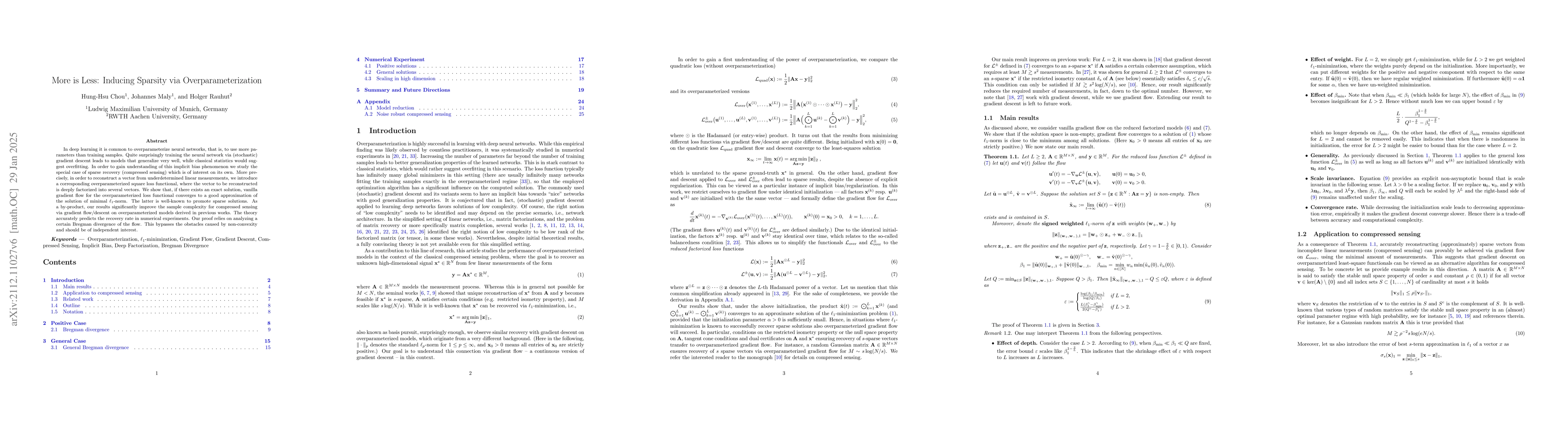 Thumbnail for More is Less: Inducing Sparsity via Overparameterization