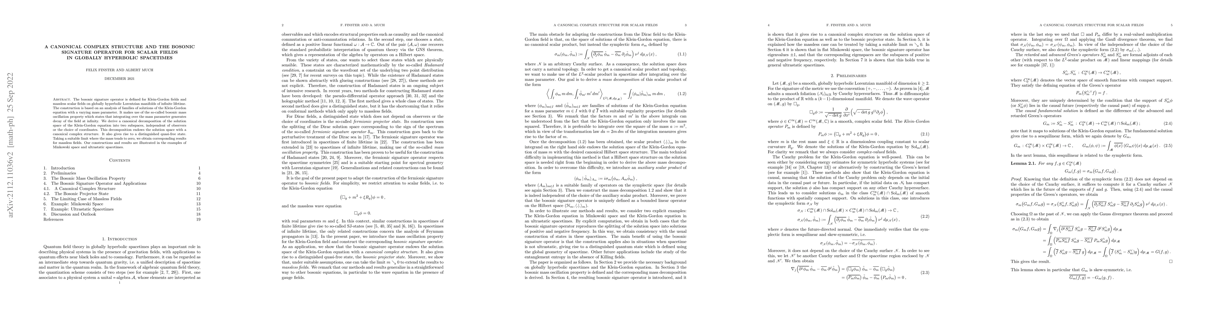 Thumbnail for A Canonical Complex Structure and the Bosonic Signature Operator for
  Scalar Fields in Globally Hyperbolic Spacetimes