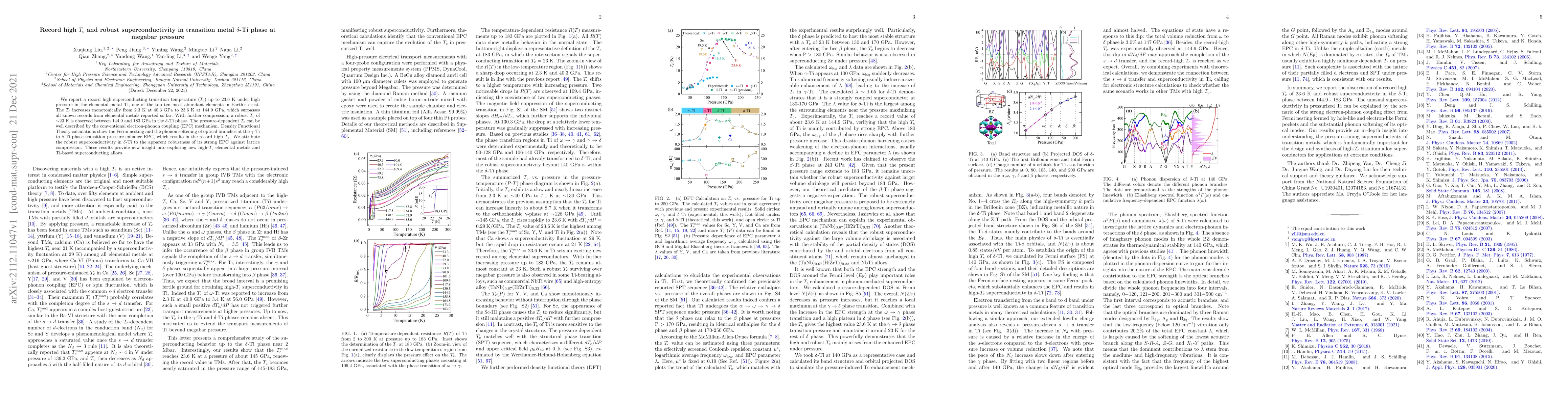 Thumbnail for Record high $T_{\rm c}$ and robust superconductivity in transition metal
  $\delta$-Ti phase at megabar pressure