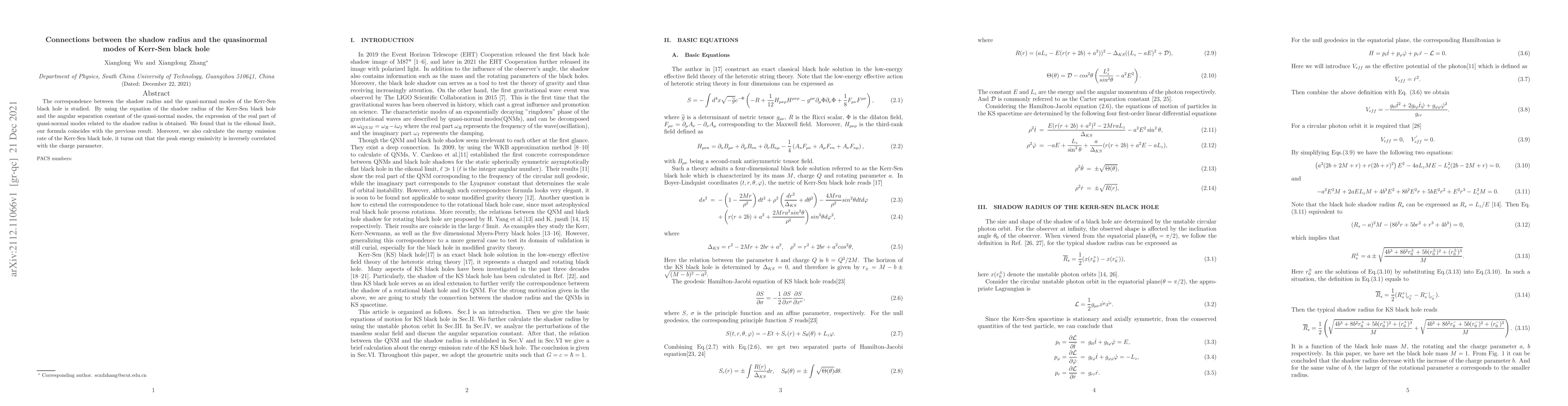 Thumbnail for Connections between the shadow radius and the quasinormal modes of
  Kerr-Sen black hole