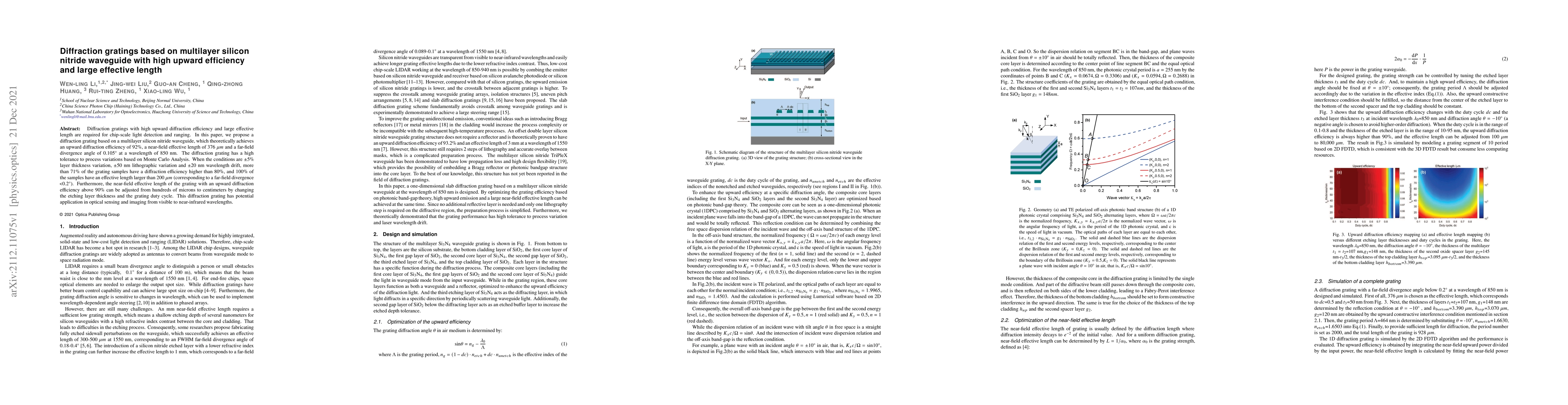 Thumbnail for Diffraction gratings based on multilayer silicon nitride waveguide with
  high upward efficiency and large effective length