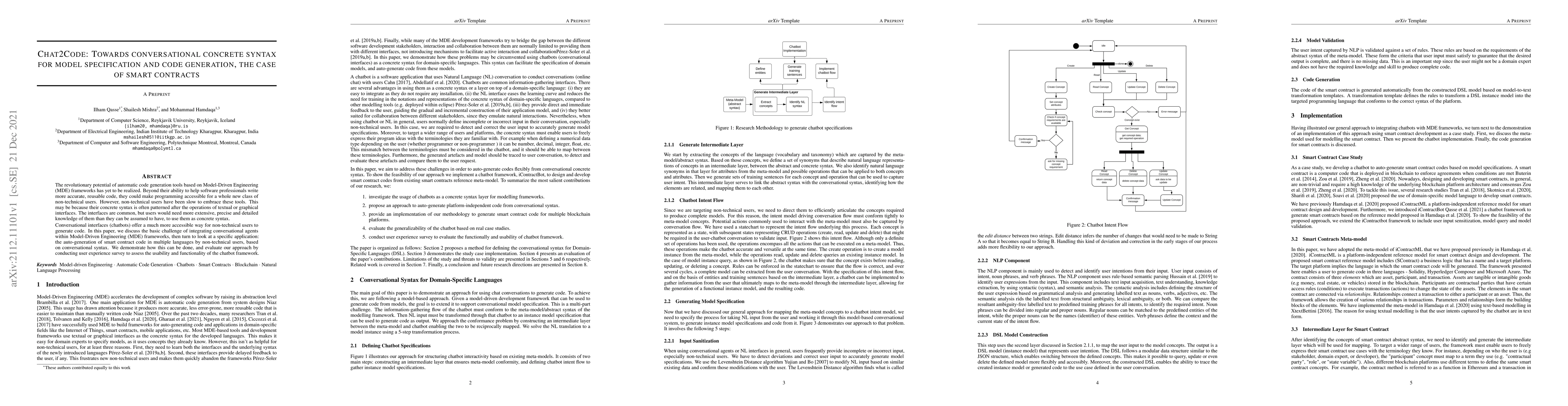 Thumbnail for Chat2Code: Towards conversational concrete syntax for model
  specification and code generation, the case of smart contracts