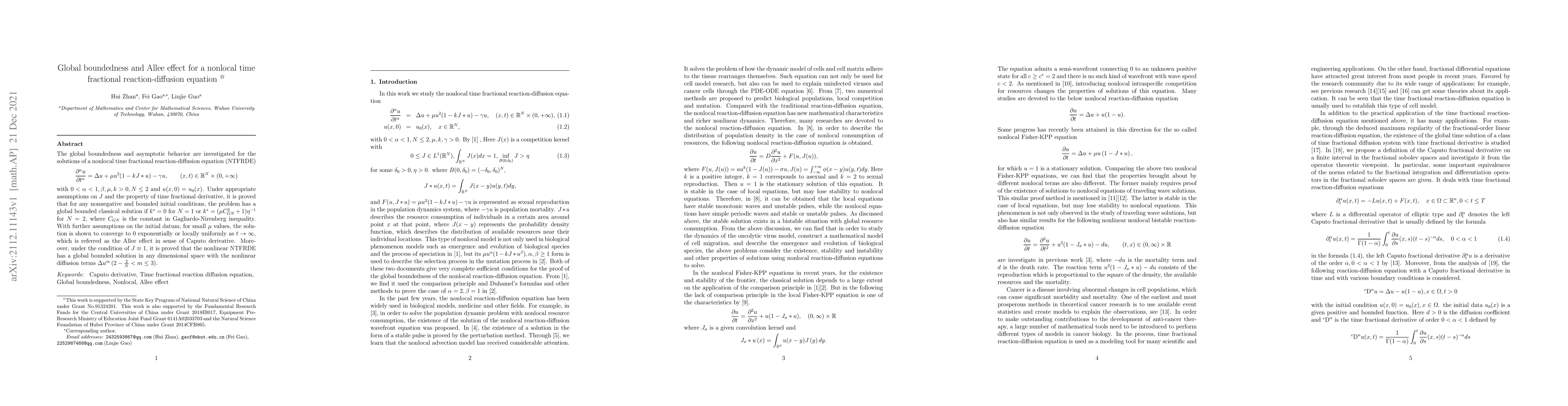 Thumbnail for Global boundedness and Allee effect for a nonlocal time fractional
  reaction-diffusion equation