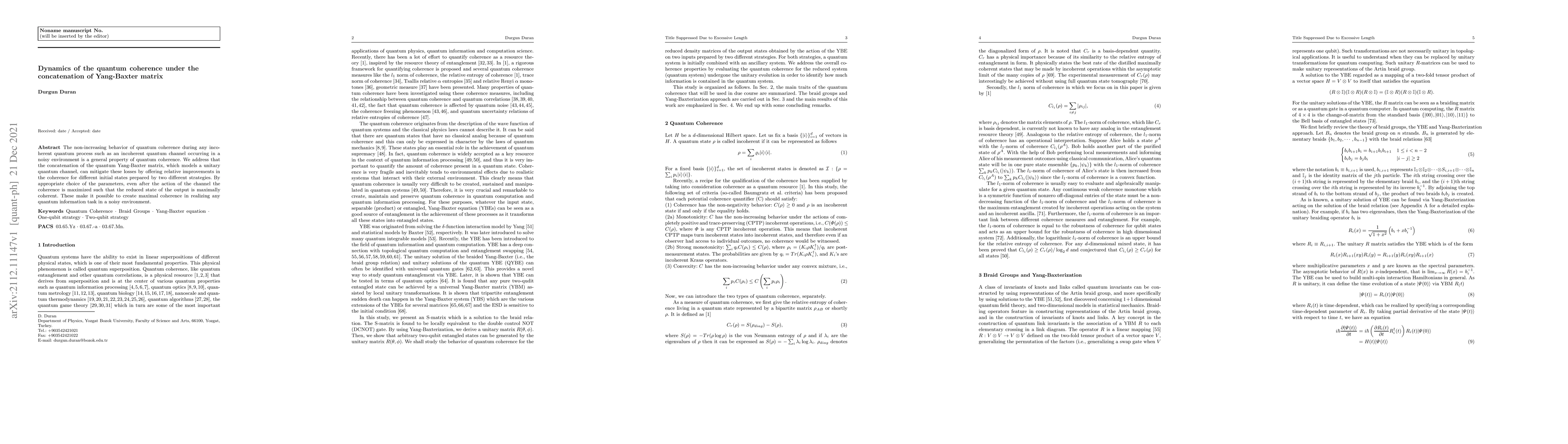 Thumbnail for Dynamics of the quantum coherence under the concatenation of Yang-Baxter
  matrix