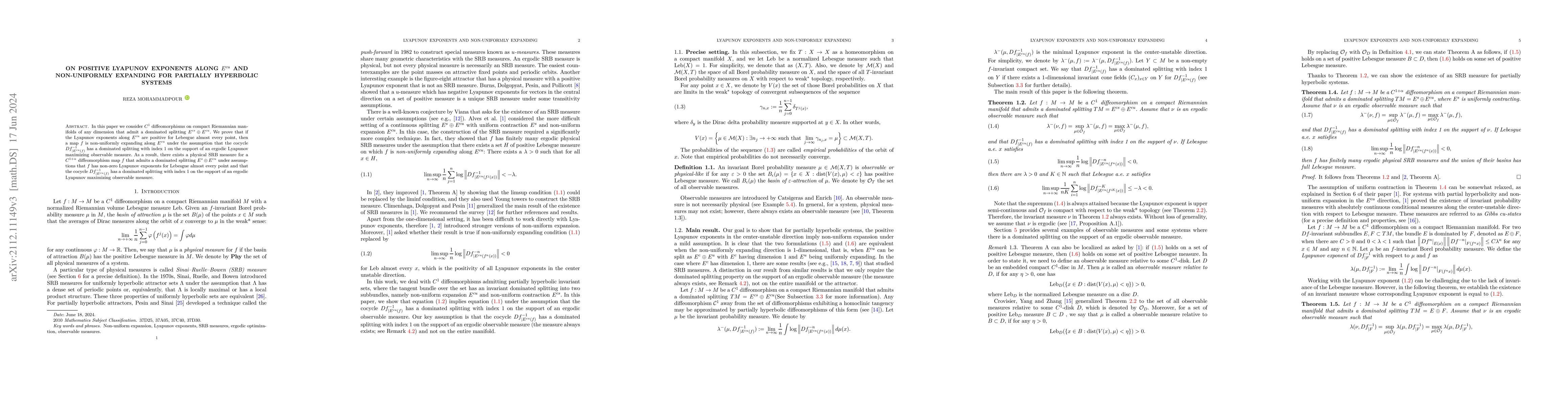Thumbnail for On positive Lyapunov exponents along $E^{cu}$ and non-uniformly
  expanding for partially hyperbolic systems