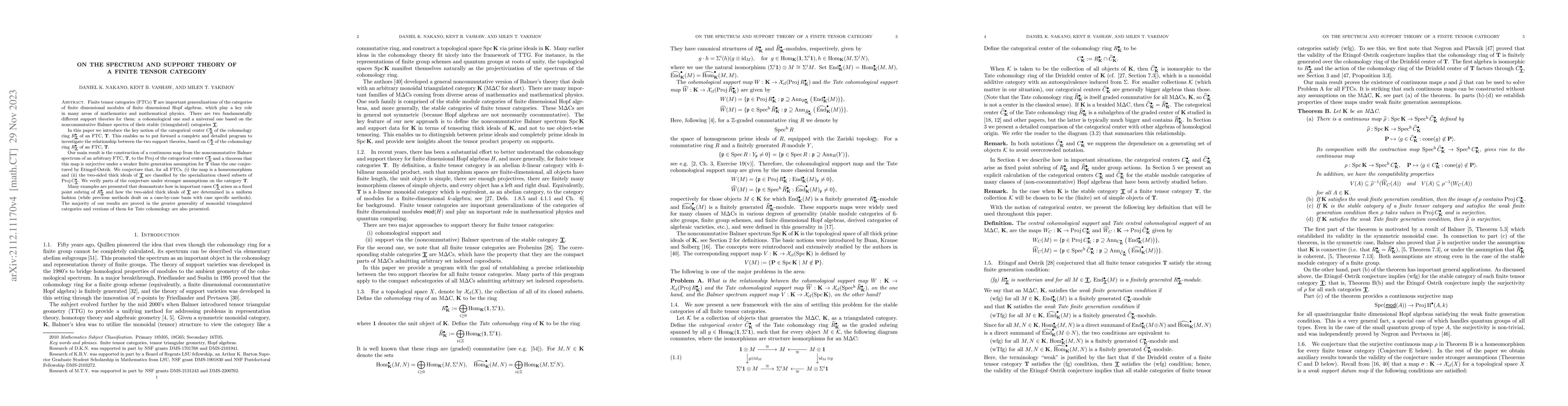 Thumbnail for On the spectrum and support theory of a finite tensor category