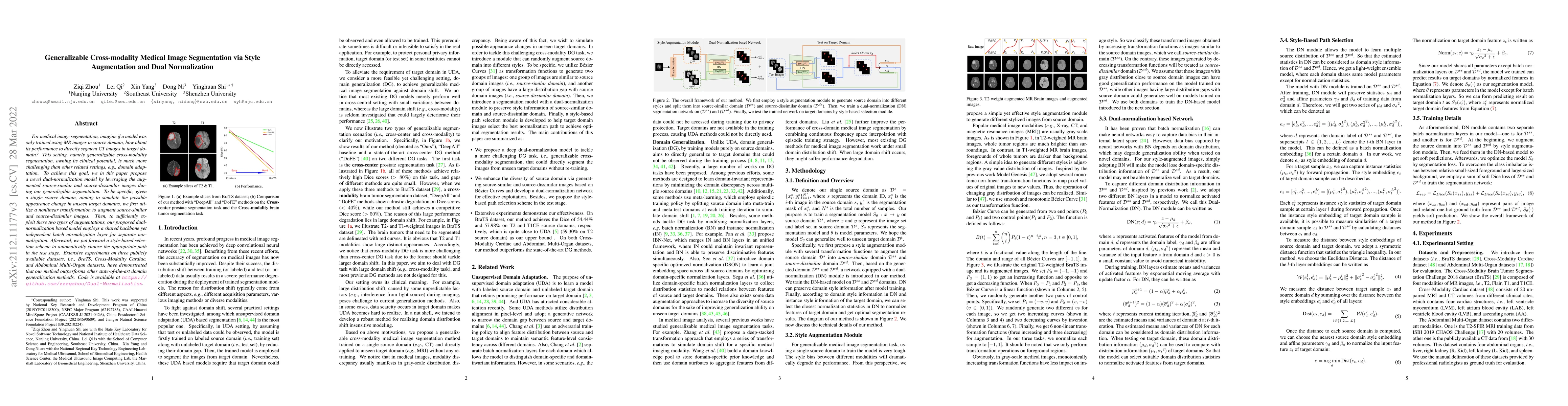 Thumbnail for Generalizable Cross-modality Medical Image Segmentation via Style
  Augmentation and Dual Normalization
