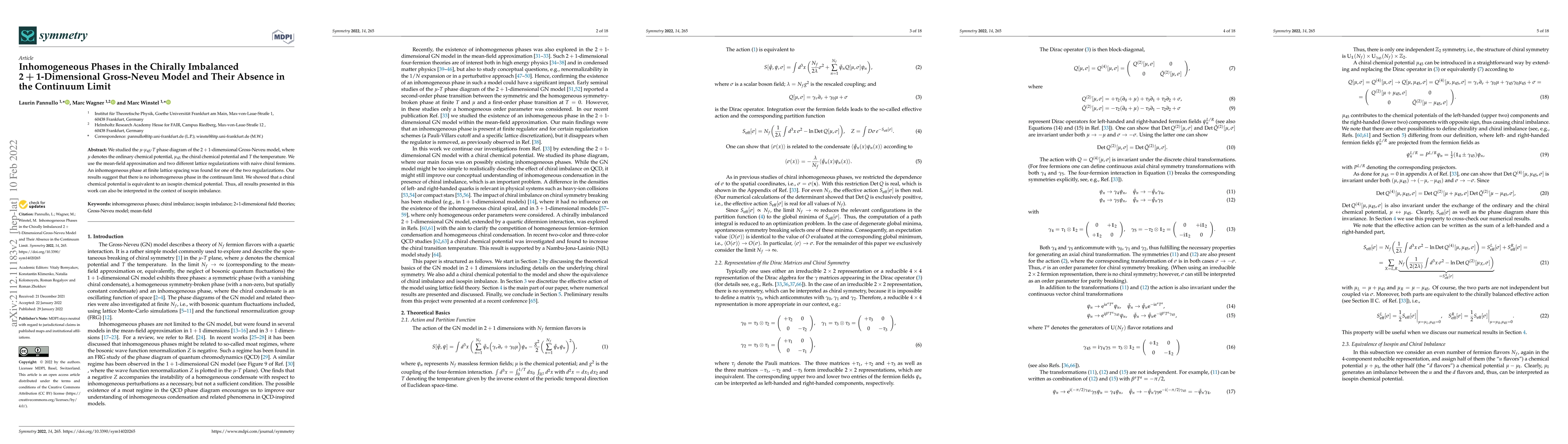 Thumbnail for Inhomogeneous phases in the chirally imbalanced $2+1$-dimensional
  Gross-Neveu model and their absence in the continuum limit
