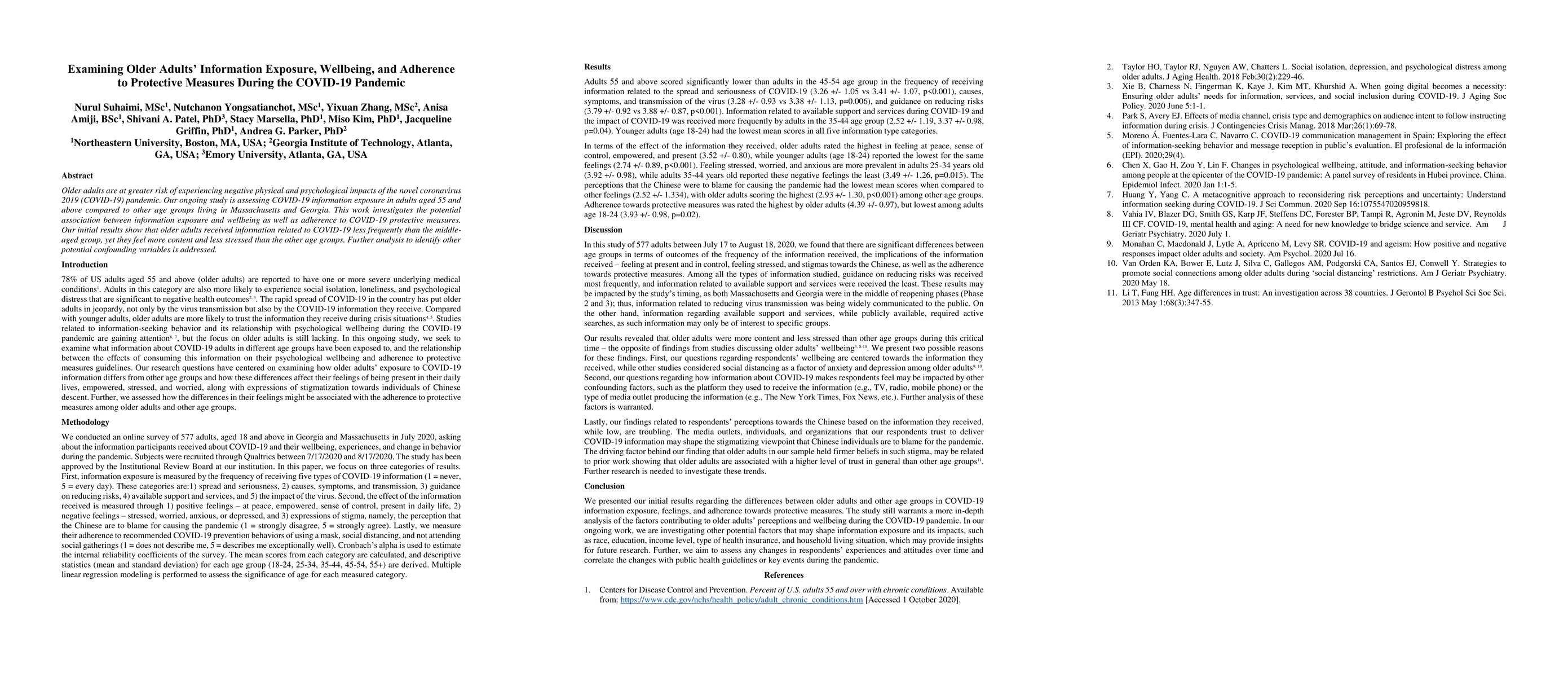 Thumbnail for Examining Older Adults' Information Exposure, Wellbeing, and Adherence
  to Protective Measures During the COVID-19 Pandemic