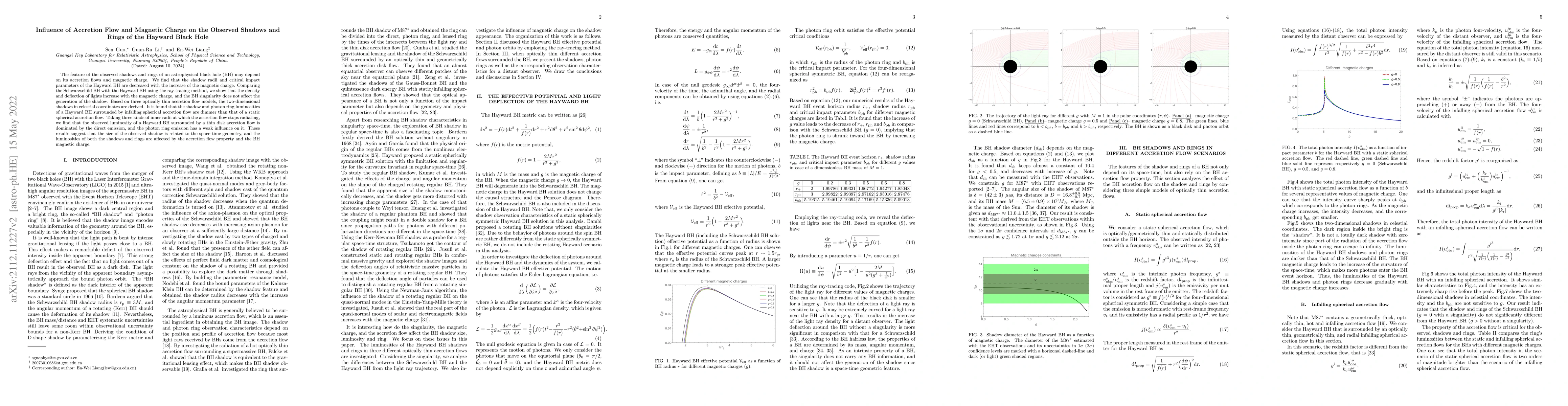 Thumbnail for Influence of Accretion Flow and Magnetic Charge on the Observed Shadows
  and Rings of the Hayward Black Hole