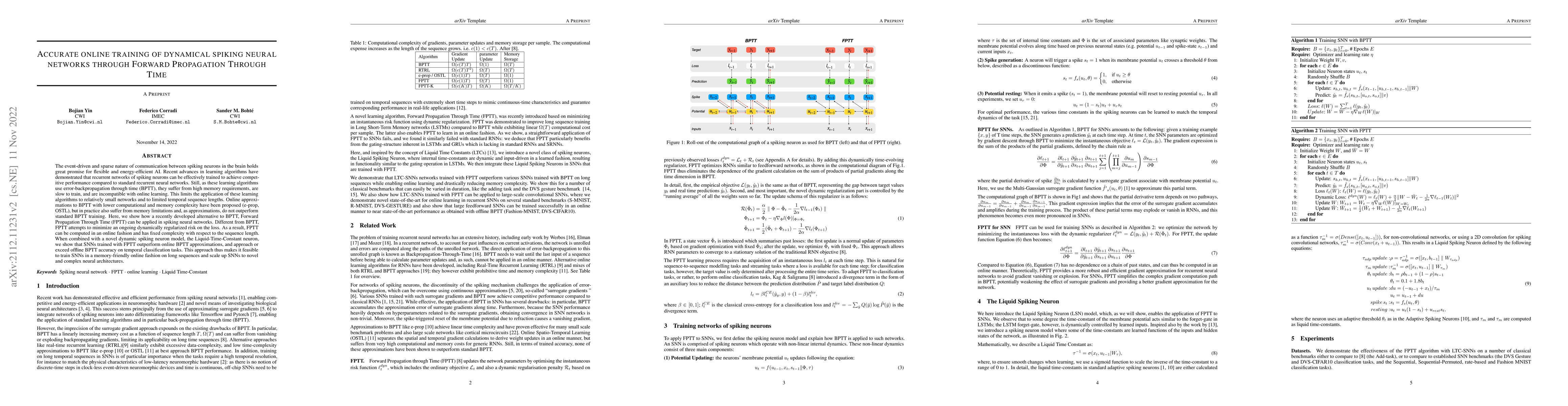 Thumbnail for Accurate online training of dynamical spiking neural networks through
  Forward Propagation Through Time