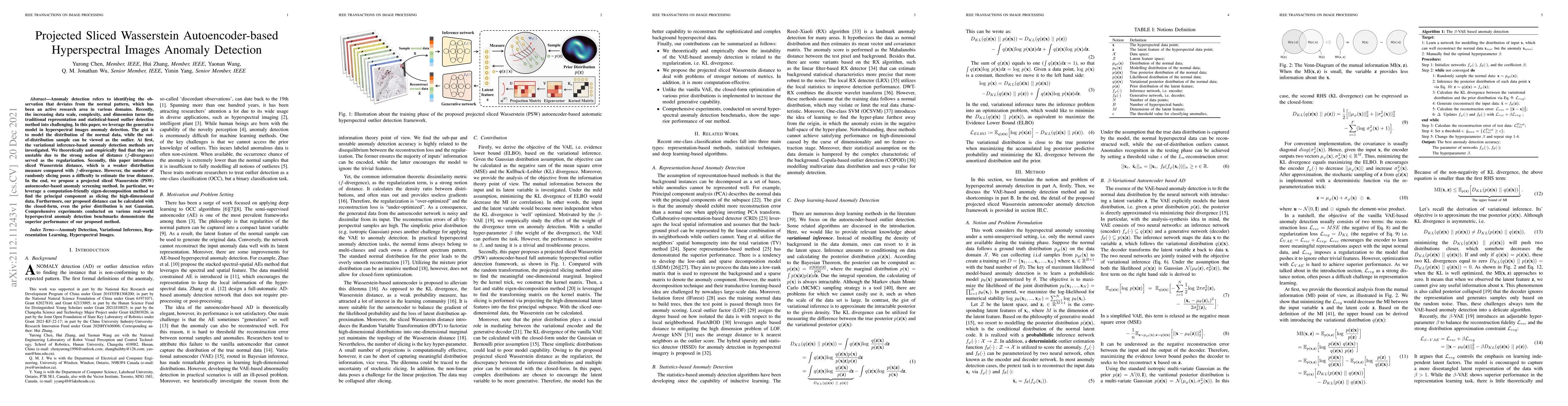 Thumbnail for Projected Sliced Wasserstein Autoencoder-based Hyperspectral Images
  Anomaly Detection