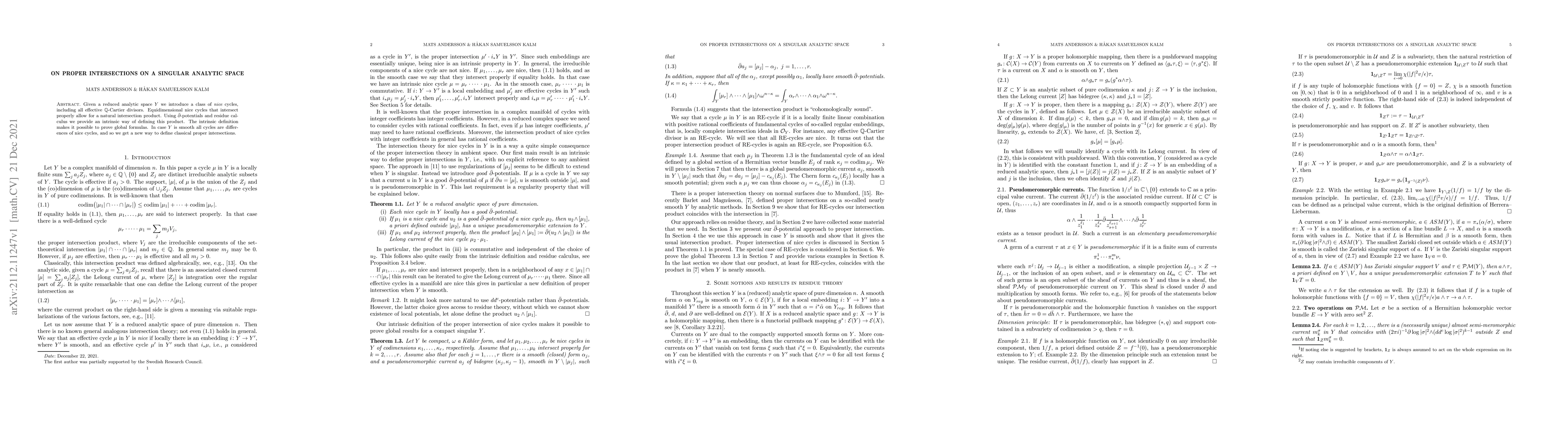 Thumbnail for On proper intersections on a singular analytic space