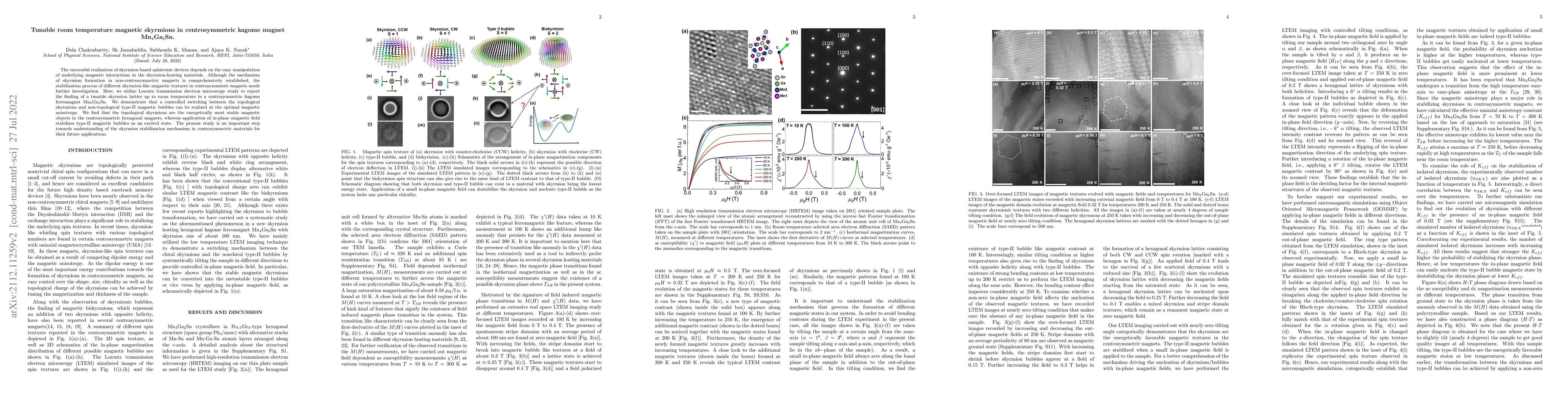 Thumbnail for Tunable room temperature magnetic skyrmions in centrosymmetric kagome
  magnet Mn$_4$Ga$_2$Sn