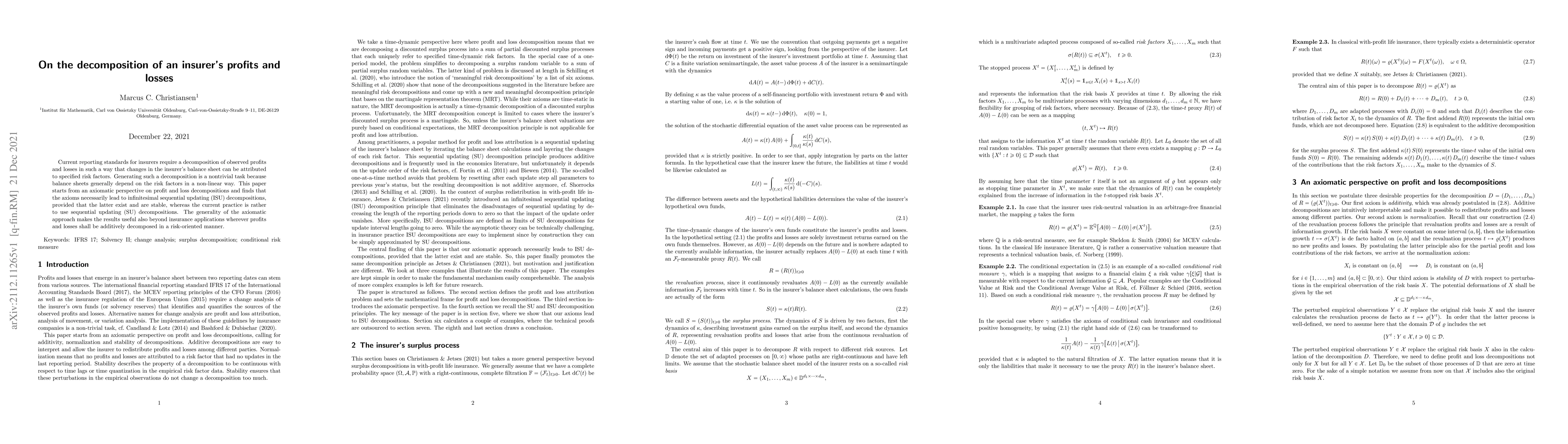 Thumbnail for On the decomposition of an insurer's profits and losses